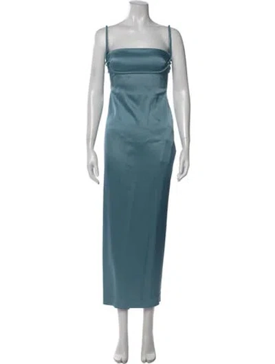 Pre-owned Paris Georgia Square Neckline Long Dress In Blue