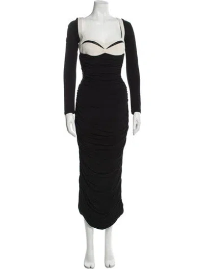 Pre-owned Paris Georgia Square Neckline Long Dress In Blue