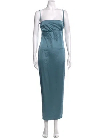 Pre-owned Paris Georgia Square Neckline Long Dress In Blue