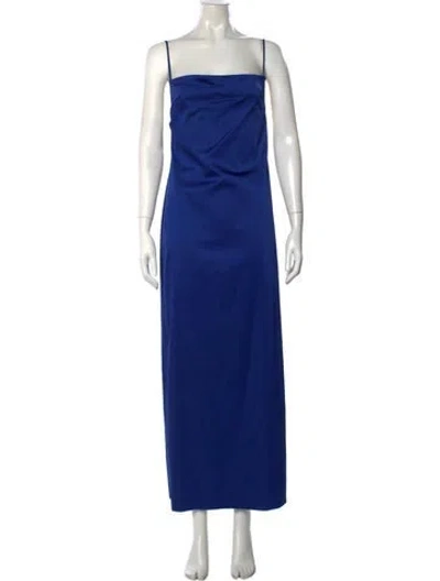 Pre-owned Paris Georgia Square Neckline Long Dress In Blue