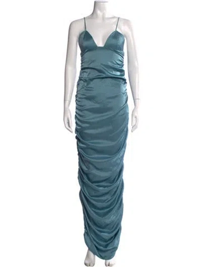 Pre-owned Paris Georgia Square Neckline Long Dress In Blue