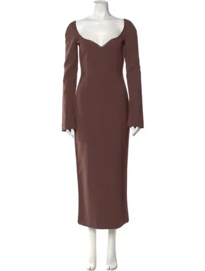 Pre-owned Paris Georgia Square Neckline Long Dress In Brown