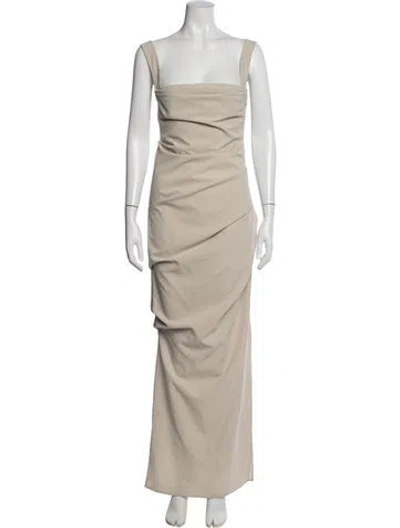 Pre-owned Paris Georgia Square Neckline Long Dress In Neutral