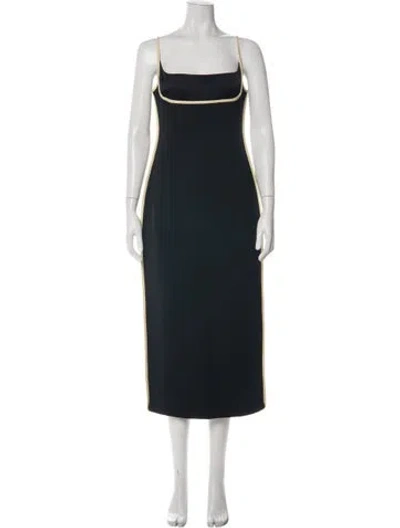 Pre-owned Paris Georgia Square Neckline Midi Length Dress In Black