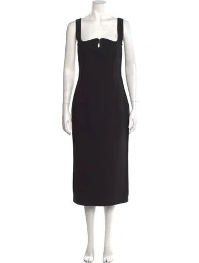 Pre-owned Paris Georgia Square Neckline Midi Length Dress In Black