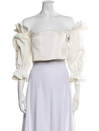 Pre-owned Paris Georgia Square Neckline Short Sleeve Crop Top W/ Tags In Neutrals