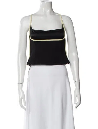 Pre-owned Paris Georgia Square Neckline Sleeveless Crop Top In Black