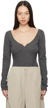Paris Georgia Ssense Exclusive Gray Heart Bodysuit In Charcoal