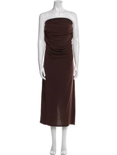 Pre-owned Paris Georgia Strapless Midi Length Dress In Brown