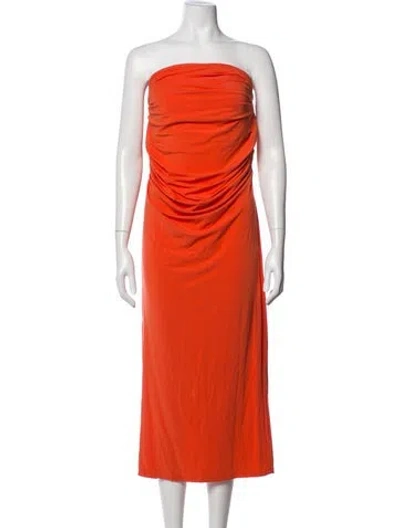 Pre-owned Paris Georgia Strapless Midi Length Dress In Orange