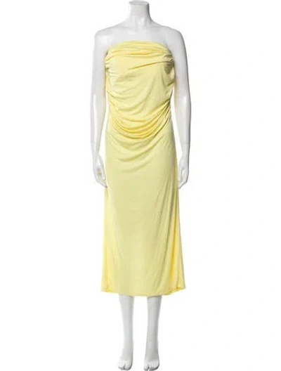 Pre-owned Paris Georgia Strapless Midi Length Dress In Yellow