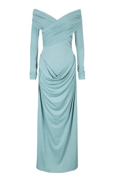 Paris Georgia Taylor Off-the-shoulder Dress In Blue