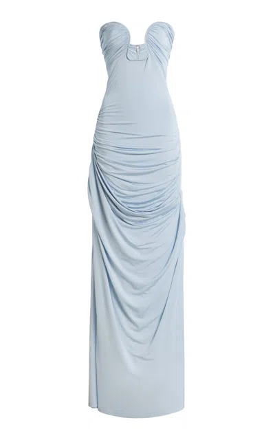 Paris Georgia Val Gathered Jersey Maxi Dress In Blue