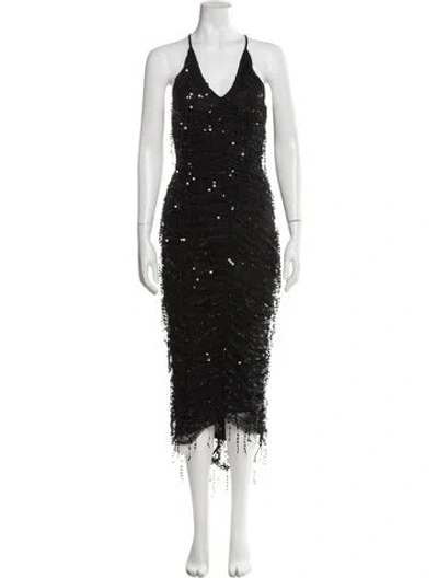 Pre-owned Paris Georgia V-neck Long Dress In Black