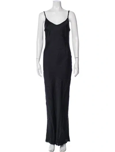 Pre-owned Paris Georgia V-neck Long Dress In Black