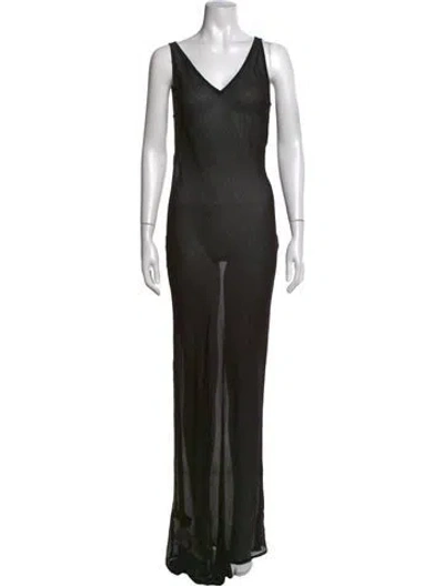 Pre-owned Paris Georgia V-neck Long Dress In Black
