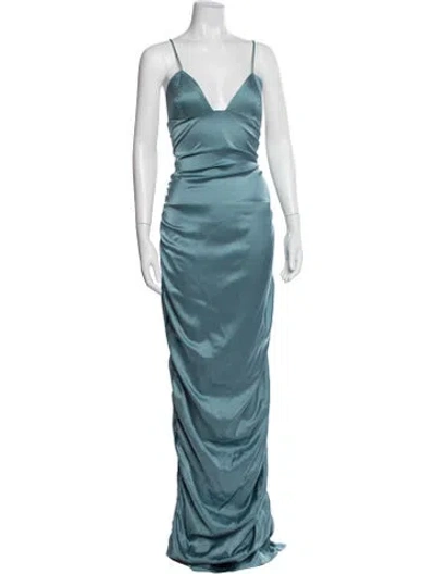 Pre-owned Paris Georgia V-neck Long Dress In Blue