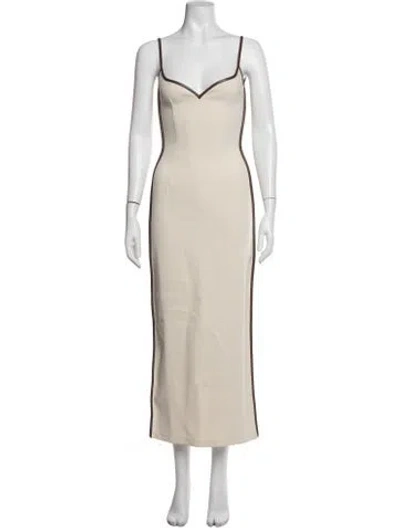 Pre-owned Paris Georgia V-neck Long Dress In Neutrals