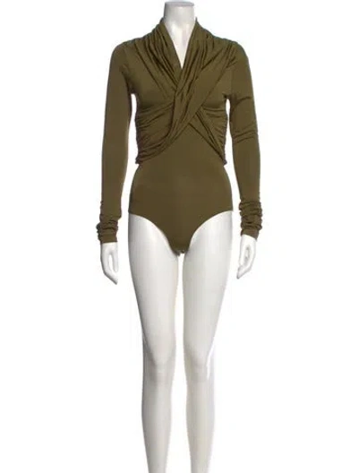 Pre-owned Paris Georgia V-neck Long Sleeve Bodysuit In Green