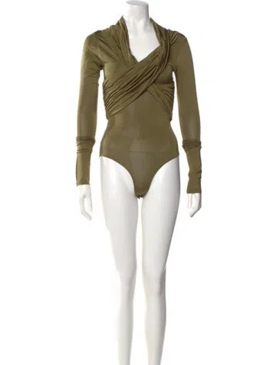 Pre-owned Paris Georgia V-neck Long Sleeve Bodysuit In Green