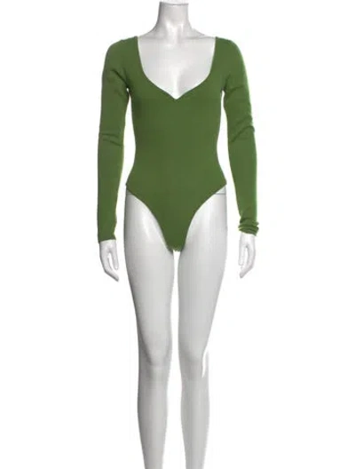 Pre-owned Paris Georgia V-neck Long Sleeve Bodysuit In Green