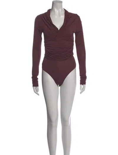 Pre-owned Paris Georgia V-neck Long Sleeve Bodysuit In Purple