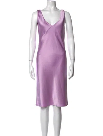 Pre-owned Paris Georgia V-neck Midi Length Dress In Purple