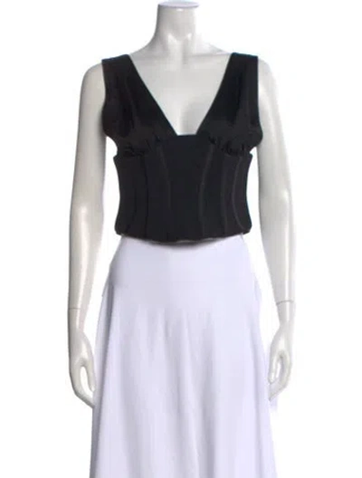 Pre-owned Paris Georgia V-neck Sleeveless Crop Top In Black