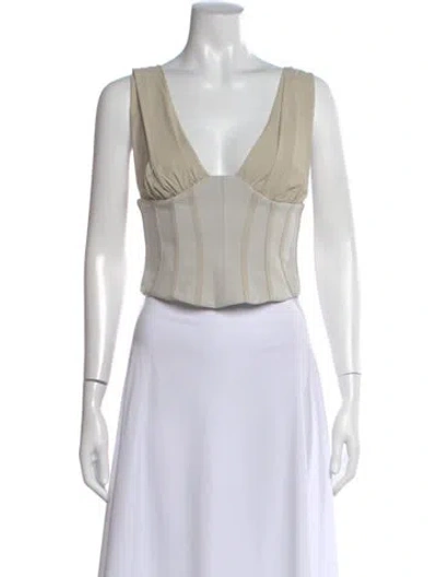Pre-owned Paris Georgia V-neck Sleeveless Crop Top In Neutral