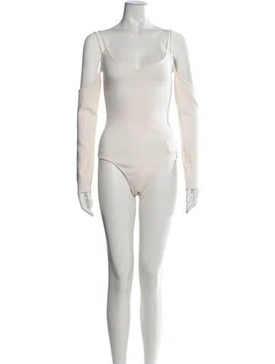 Pre-owned Paris Georgia Wool V-neck Bodysuit In Neutrals