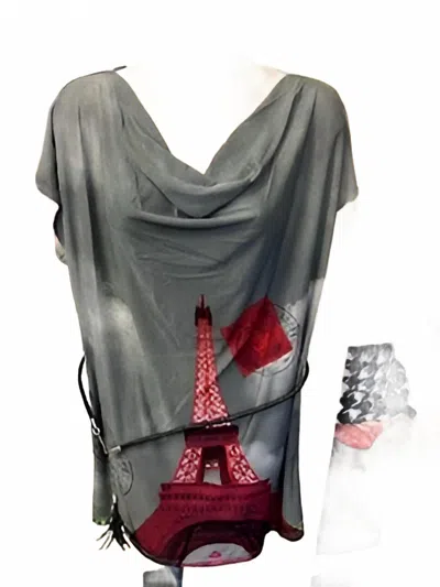 Paris Paris Women's Belted Cowl Neck Tunic Top In Paris Grey