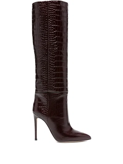 Paris Texas 100mm Crocodile-embossed Stiletto Boots In Red