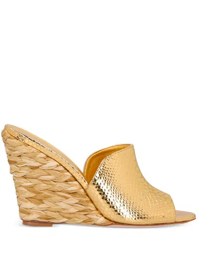 Paris Texas 100mm Leather Open-toe Mules In Gold