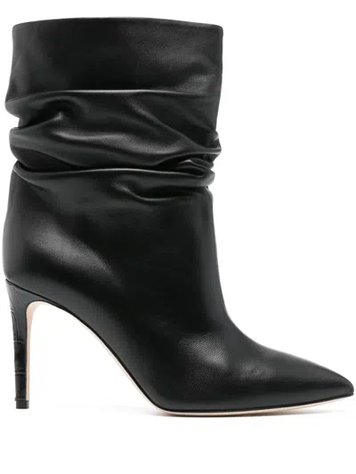 Paris Texas 100mm Ruched Leather Boots In Black