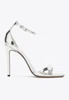 Paris Texas 105mm Stiletto Mirror Leather Sandals In Silver