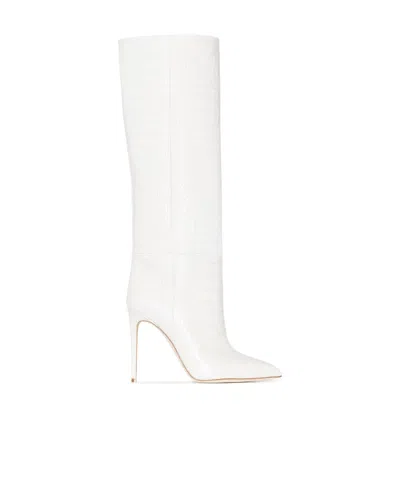 Paris Texas 105mm Crocodile-effect Knee-high Boots In White