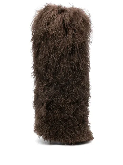 Paris Texas 105mm Furry Boots In Brown