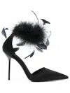 Paris Texas Lidia Satin Sandals With Feather Detail In Black