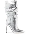 Paris Texas 105 Silver Python-effect Leather Knee-high Boots In Silver