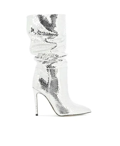 Paris Texas 105mm Snakeskin-effect Metallic Boots In White