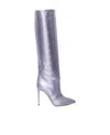 Paris Texas Metallic Leather Knee-high Boots With Stiletto Heel In Gray
