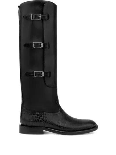 Paris Texas 20mm Montana Buckle Crocodile-embossed Boots In Black