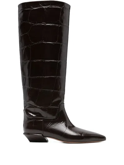 Paris Texas 30mm Crocodile-effect Pointed-toe Boots In Brown