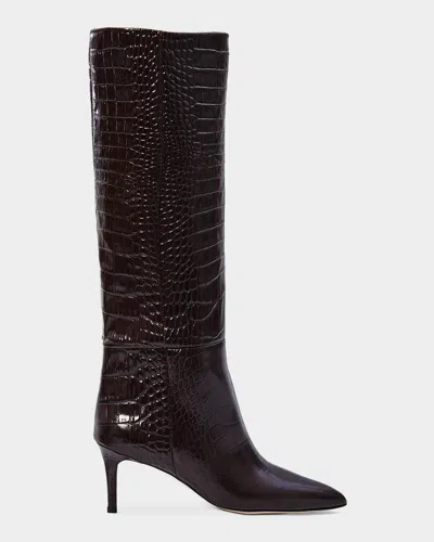 Paris Texas 60mm Croc-embossed Leather Knee-high Boots In Burgundy