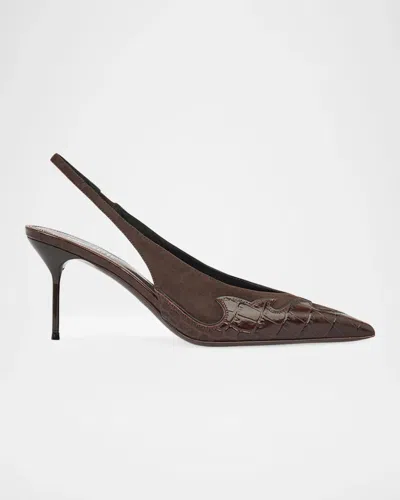 Paris Texas 70mm Lidia Queen Mixed Leather Slingback Pumps In Animal Print