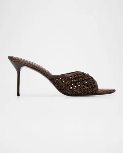 Paris Texas 70mm Lidia Raffia And Leather Mules In Brown