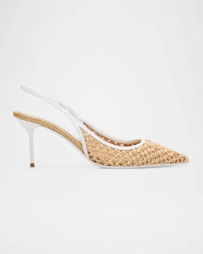 Paris Texas 70mm Lidia Woven Raffia Slingback Pumps In Brown