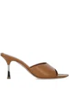 Paris Texas Leather Sabot Mules Metal Heel In Brown