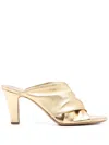 Paris Texas Maria Crossover Metallic Leather Mule Sandals In Gold