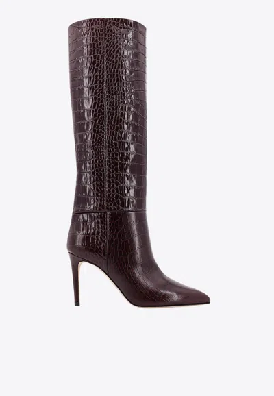Paris Texas 85 Croc-embossed Leather Knee-high Boots In Brown